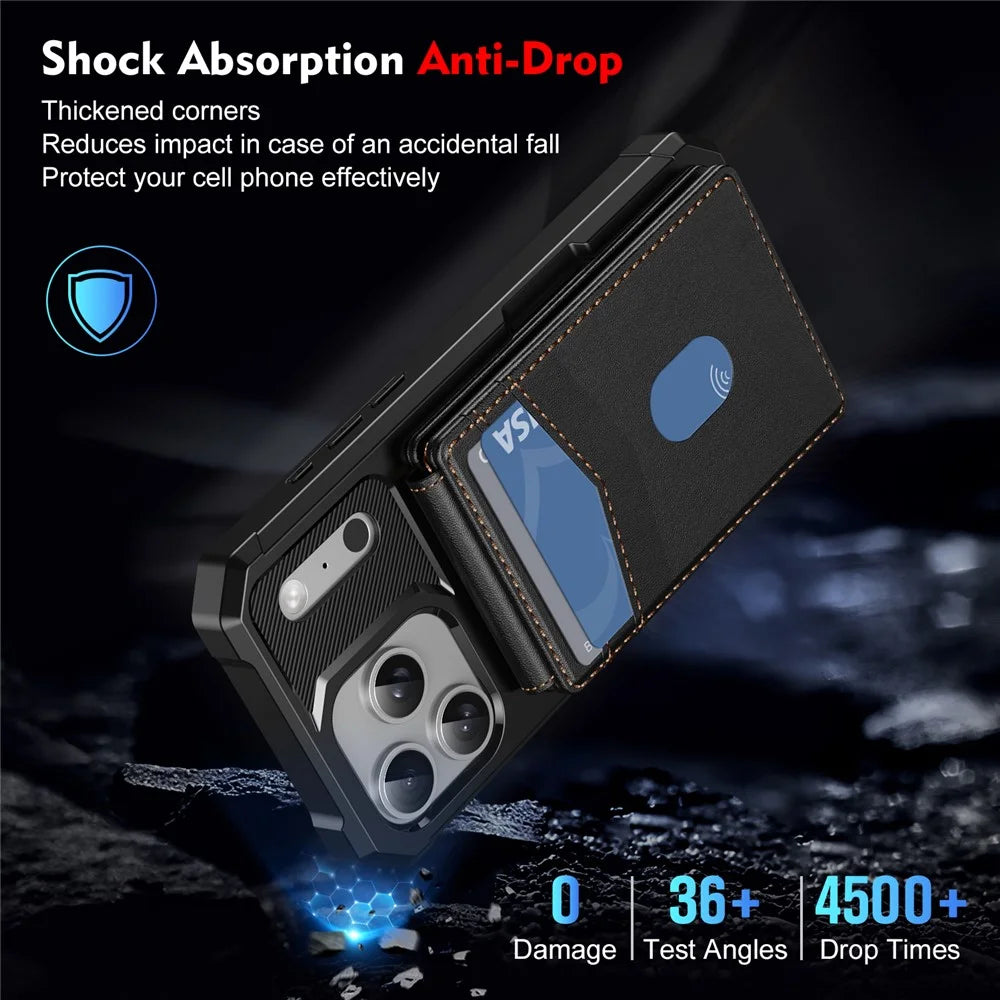For iPhone 17 Pro Magnetic Case Detachable Card Slot Kickstand Leather + TPU Phone Cover - Black - 7
