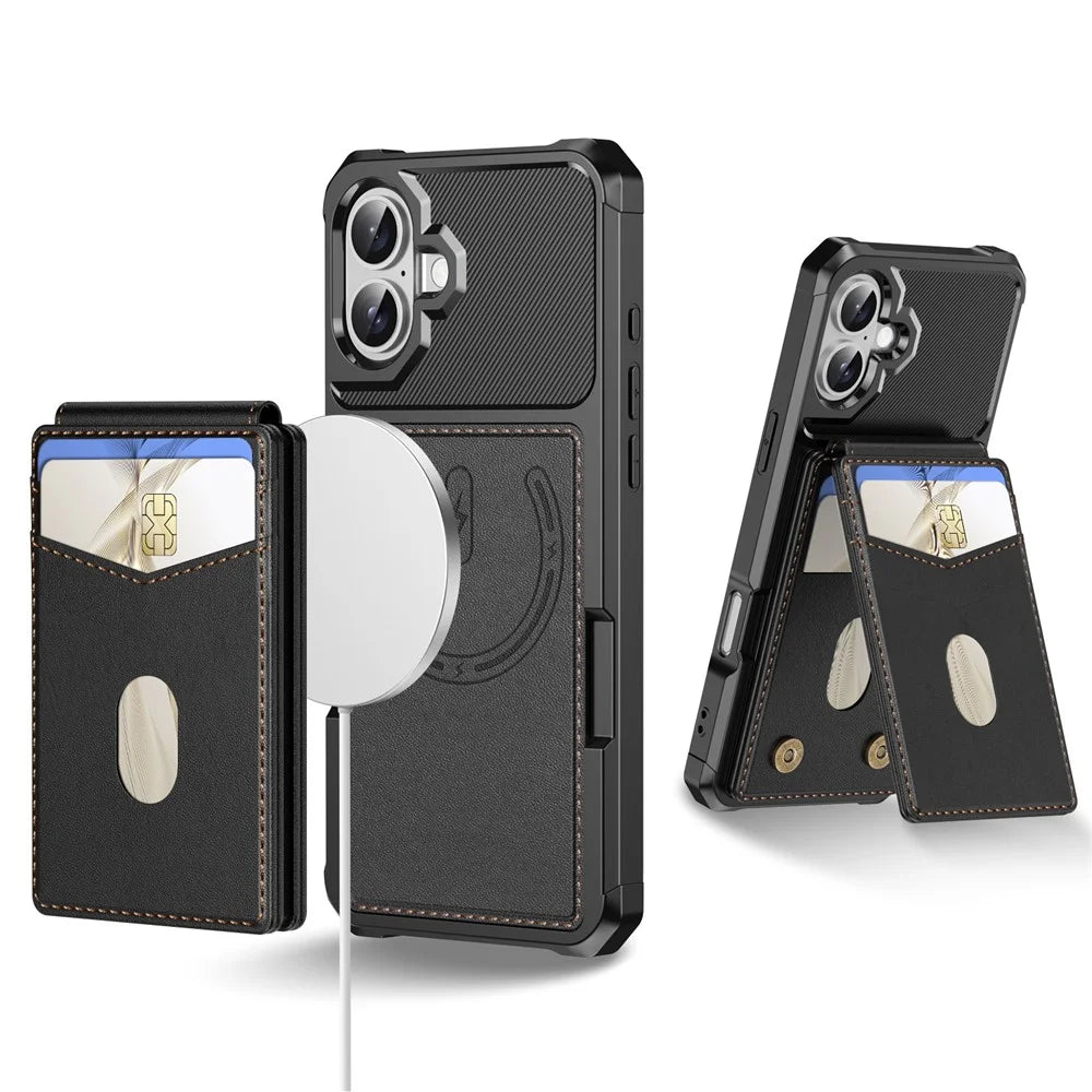 For iPhone 17 Magnetic Case Detachable Card Slot Kickstand Leather + TPU Phone Cover - Black - 1