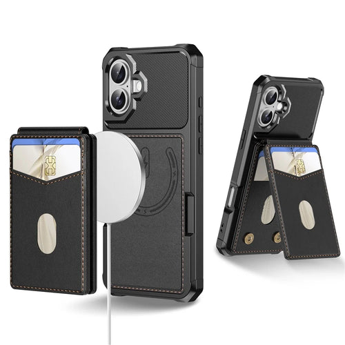 For iPhone 17 Magnetic Case Detachable Card Slot Kickstand Leather + TPU Phone Cover - Black - 1