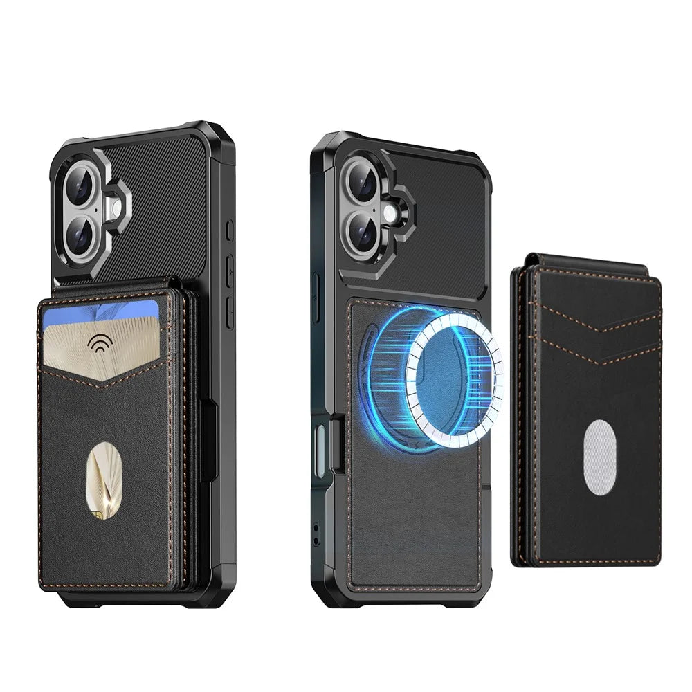 For iPhone 17 Magnetic Case Detachable Card Slot Kickstand Leather + TPU Phone Cover - Black - 2