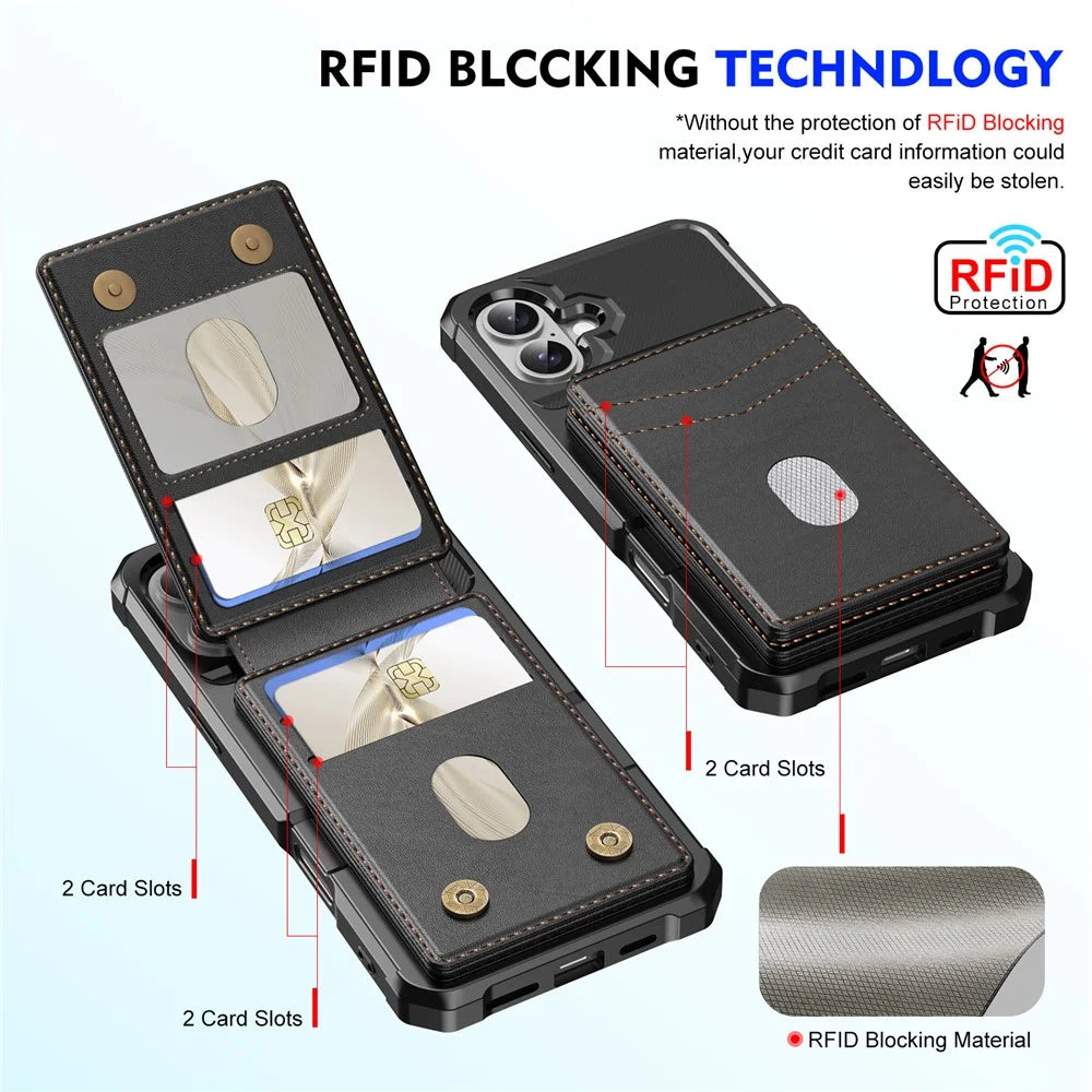 For iPhone 17 Magnetic Case Detachable Card Slot Kickstand Leather + TPU Phone Cover - Black - 3