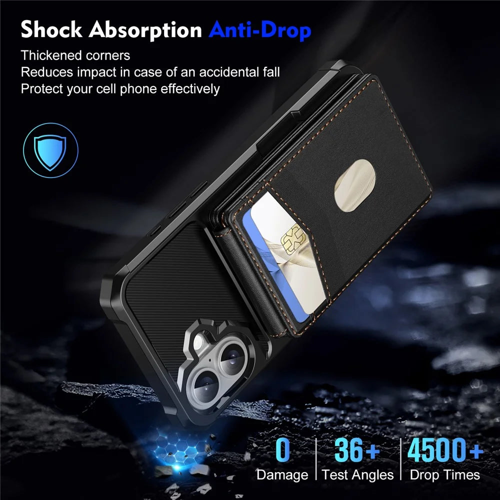 For iPhone 17 Magnetic Case Detachable Card Slot Kickstand Leather + TPU Phone Cover - Black - 7