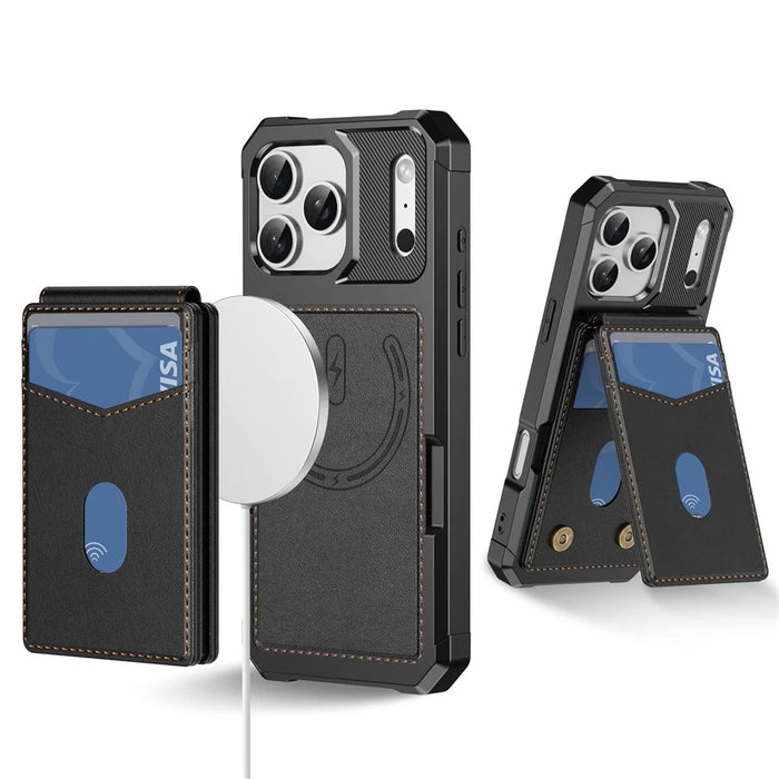 For iPhone 17 Pro Max Magnetic Case Detachable Card Slot Kickstand Leather + TPU Phone Cover - Black - 1
