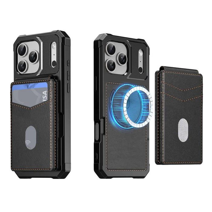For iPhone 17 Pro Max Magnetic Case Detachable Card Slot Kickstand Leather + TPU Phone Cover - Black - 2