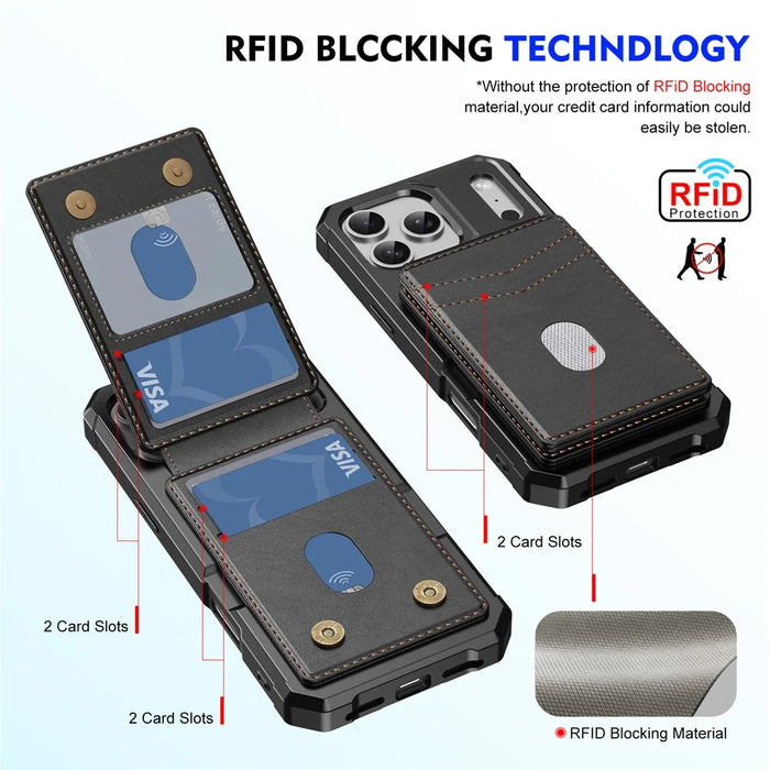 For iPhone 17 Pro Max Magnetic Case Detachable Card Slot Kickstand Leather + TPU Phone Cover - Black - 3