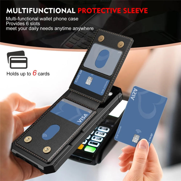 For iPhone 17 Pro Max Magnetic Case Detachable Card Slot Kickstand Leather + TPU Phone Cover - Black - 4