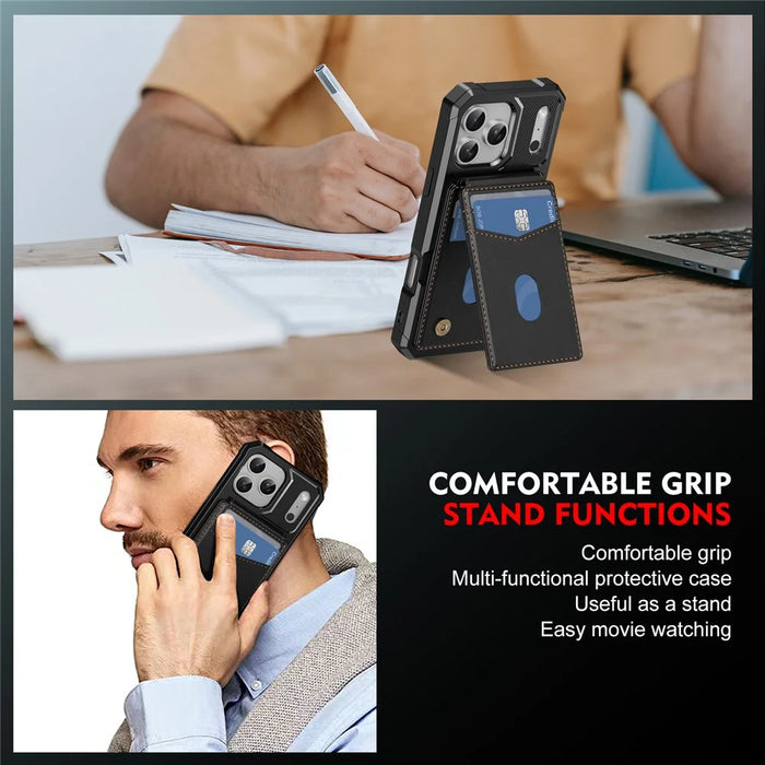 For iPhone 17 Pro Max Magnetic Case Detachable Card Slot Kickstand Leather + TPU Phone Cover - Black - 6
