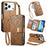 For iPhone 18 Pro Max / 17 Pro Max Case Floral Leaf Pattern Multi Card Slots Zipper Leather Phone Cover with Wrist Strap - Brown - 1