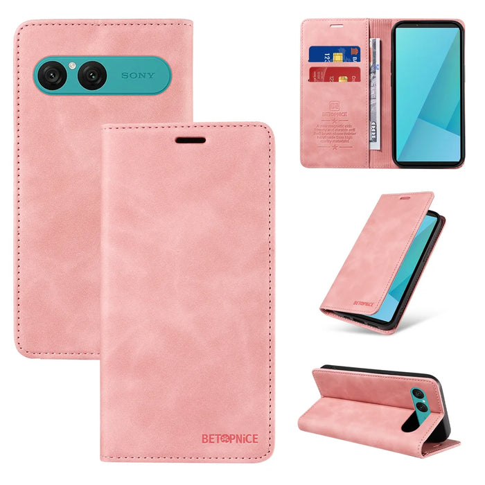 BETOPNICE For Sony Xperia 10 VII Case  Magnetic Closure RFID Blocking Wallet Stand Leather Phone Cover - Pink - 3