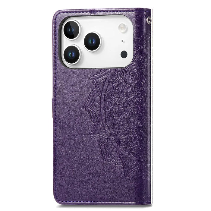 For iPhone 18 Pro Max / 17 Pro Max Case Wallet Mandala Flower Leather Phone Cover Stand View - Purple - 6