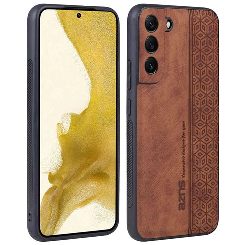 AZNS Anti-fall Cell Phone Cover for Samsung Galaxy S22 5G, Imprinted Pattern PU Leather+TPU Phone Case - Brown - 1