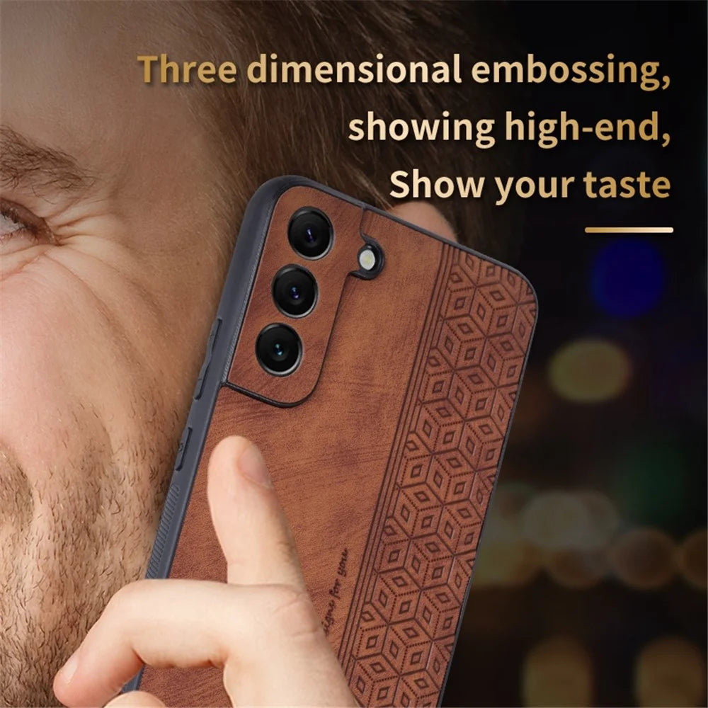 AZNS Anti-fall Cell Phone Cover for Samsung Galaxy S22 5G, Imprinted Pattern PU Leather+TPU Phone Case - Brown - 6