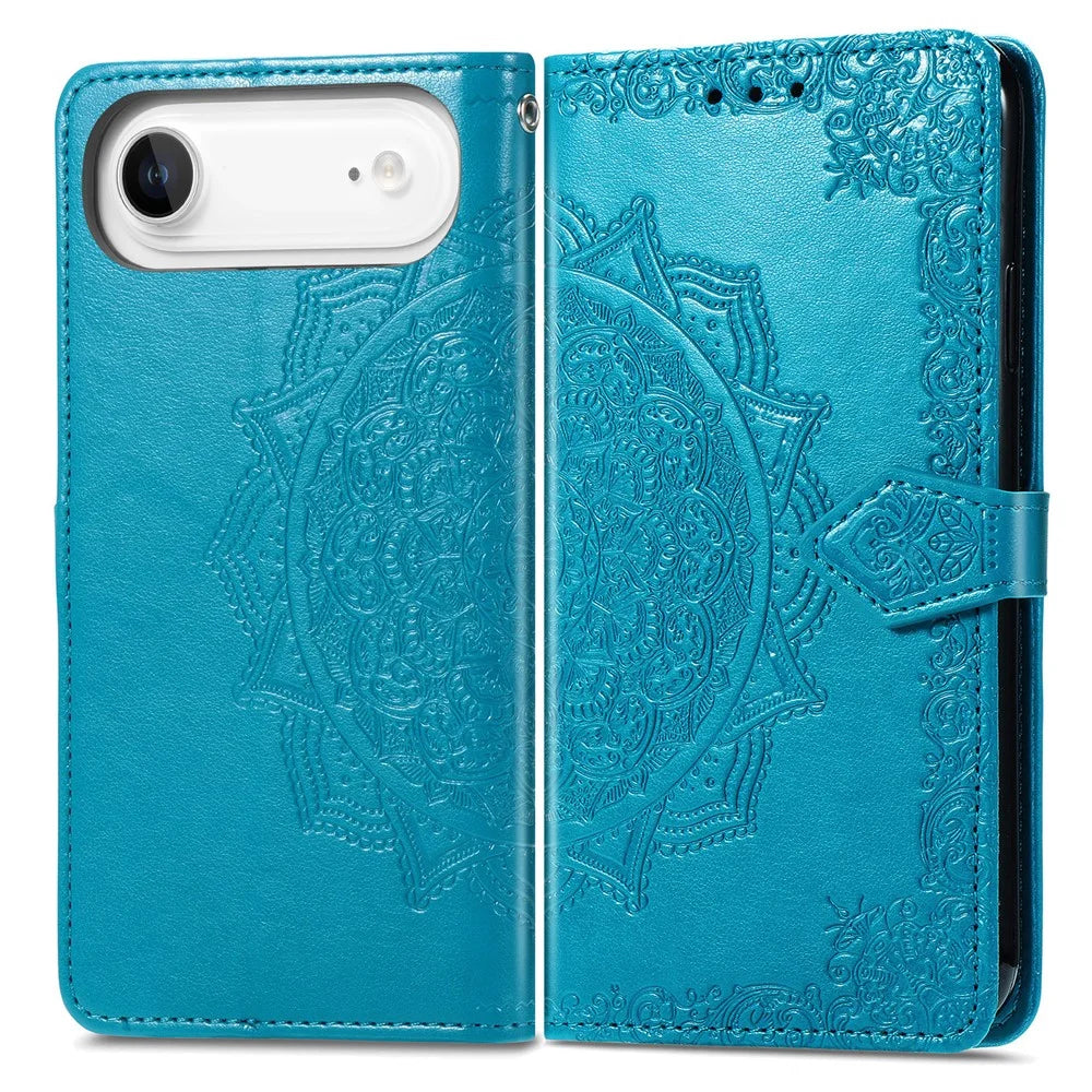 For iPhone Air Case Wallet Mandala Flower Leather Phone Cover Stand View - Blue - 1