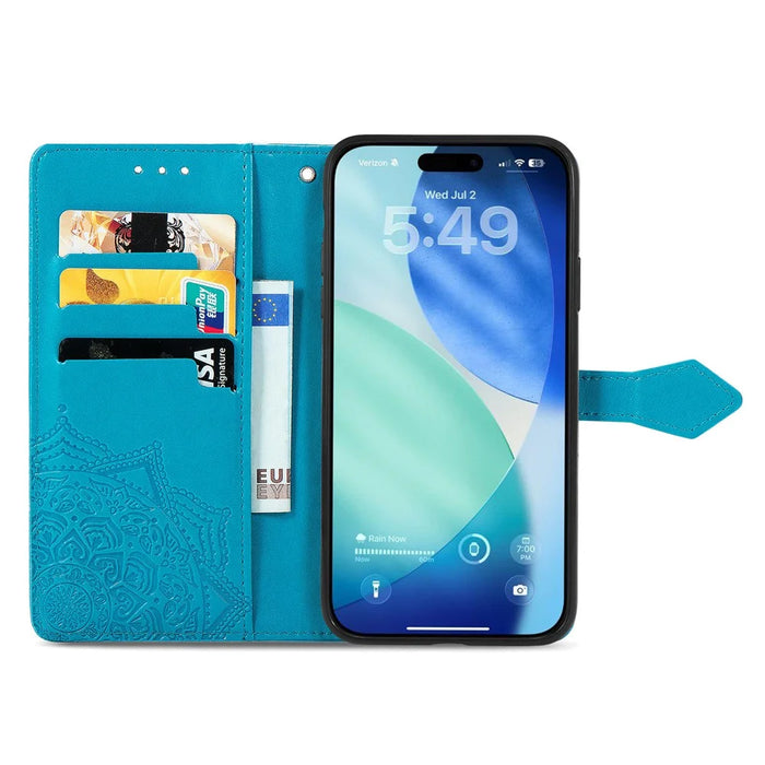 For iPhone Air Case Wallet Mandala Flower Leather Phone Cover Stand View - Blue - 2
