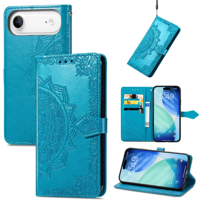 For iPhone Air Case Wallet Mandala Flower Leather Phone Cover Stand View - Blue - 4