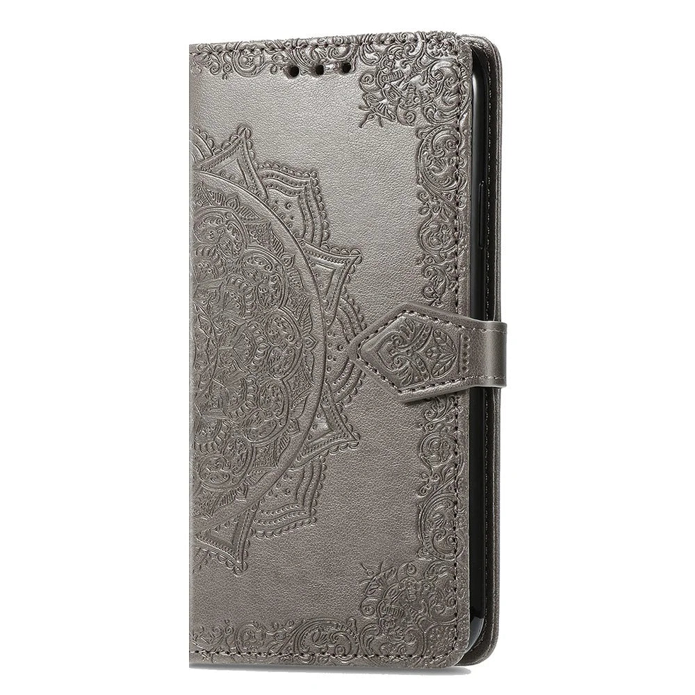 For iPhone 17 Case Wallet Mandala Flower Leather Phone Cover Stand View - Grey - 5