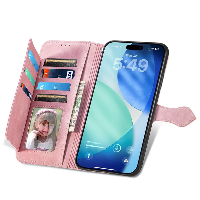 For iPhone Air Zipper Wallet Case with Strap Flower Imprint PU Leather Phone Cover - Pink - 2