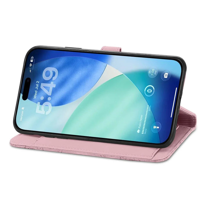 For iPhone Air Zipper Wallet Case with Strap Flower Imprint PU Leather Phone Cover - Pink - 3