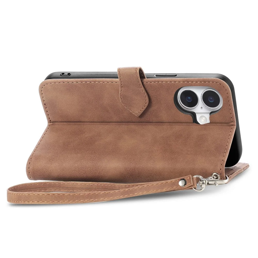 For iPhone 17 Zipper Wallet Case with Strap Flower Imprint PU Leather Phone Cover - Brown - 4