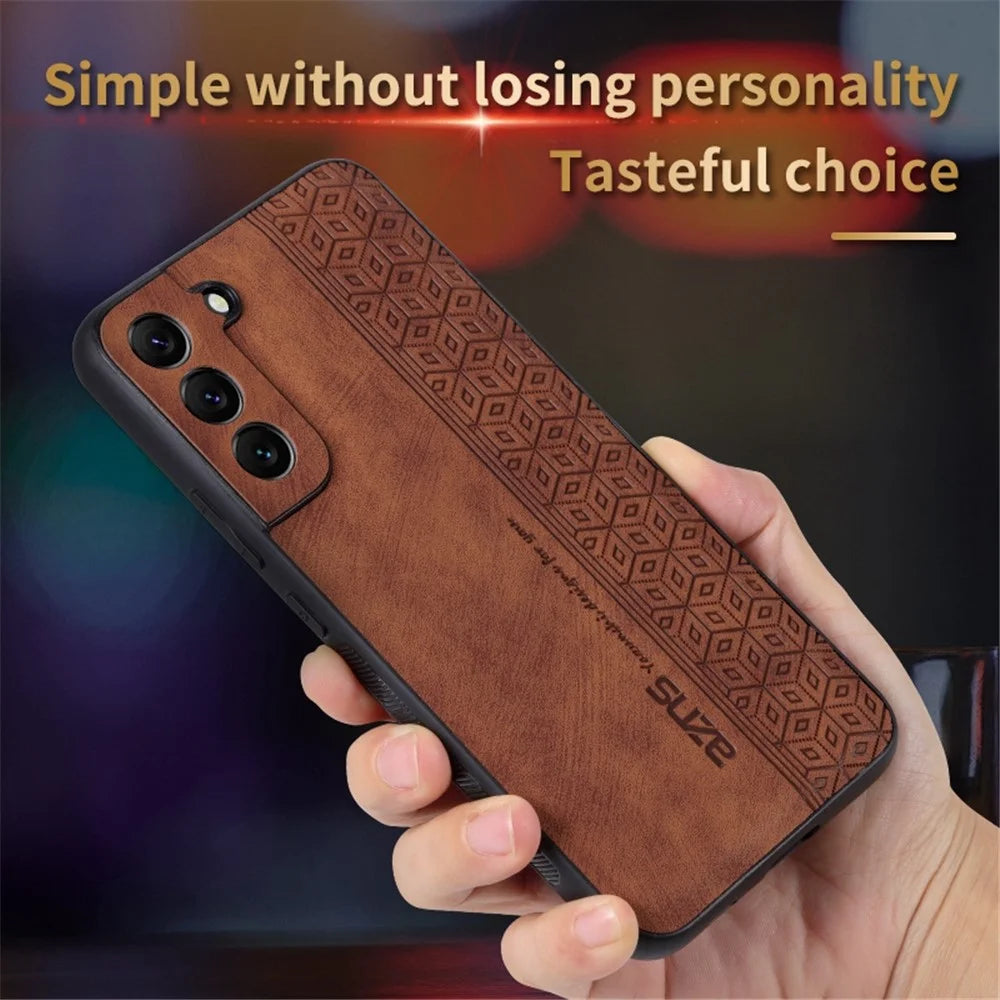 AZNS For Samsung Galaxy S22+ 5G Cell Phone Cover Shell Imprinted Pattern PU Leather+TPU Non-slip Phone Case - Brown - 5
