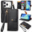 For iPhone 18 Pro Max / 17 Pro Max Case RFID Blocking Zipper Pocket Leather Wallet Phone Cover with Strap - Black - 1