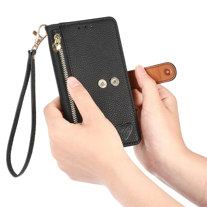 For iPhone 18 Pro Max / 17 Pro Max Case RFID Blocking Zipper Pocket Leather Wallet Phone Cover with Strap - Black - 4