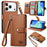 For iPhone 18 Pro / 17 Pro Case RFID Blocking Zipper Pocket Leather Wallet Phone Cover with Strap - Brown - 1