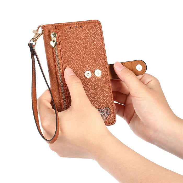 For iPhone 18 Pro / 17 Pro Case RFID Blocking Zipper Pocket Leather Wallet Phone Cover with Strap - Brown - 4