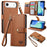 For iPhone Air Case RFID Blocking Zipper Pocket Leather Wallet Phone Cover with Strap - Brown - 1