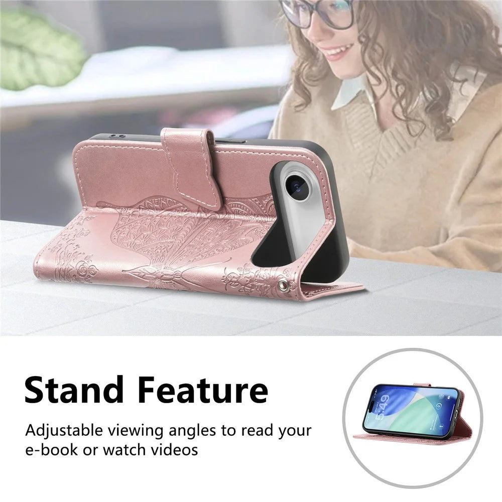 For iPhone Air Case with Strap Butterfly Pattern PU Leather Wallet Phone Cover - Rose Gold - 7