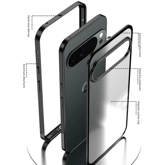 For Google Pixel 10 Pro XL Matte Case Aluminium Alloy + PC Phone Cover Pop-Up Snap Lock - Black - 2