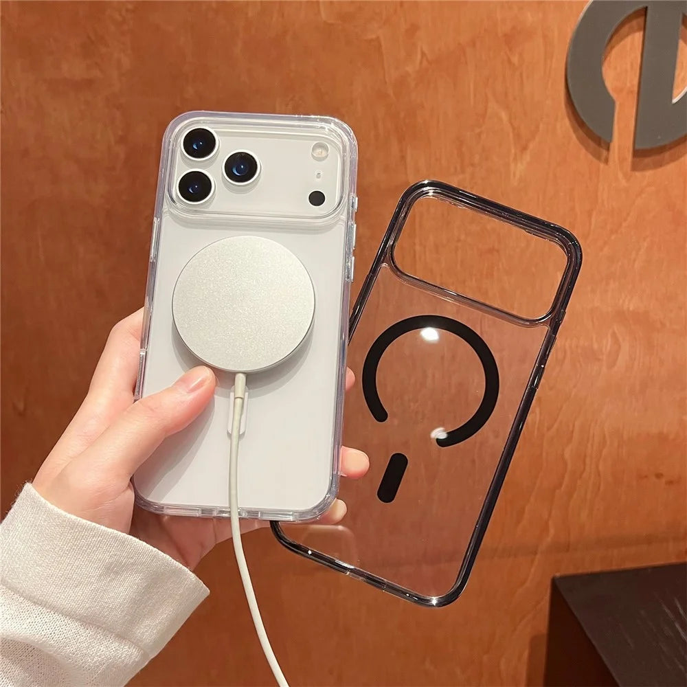 For iPhone 17 Pro Magnetic Case High Transparency PC + TPU Phone Back Cover - Transparent Black - 3