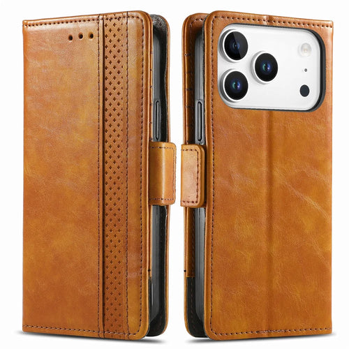 CASENEO For iPhone 18 Pro Max / 17 Pro Max Phone Cases PU Leather Cover Stand with RFID Blocking Wallet - Khaki - 1