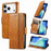 CASENEO For iPhone 18 Pro Max / 17 Pro Max Phone Cases PU Leather Cover Stand with RFID Blocking Wallet - Khaki - 7