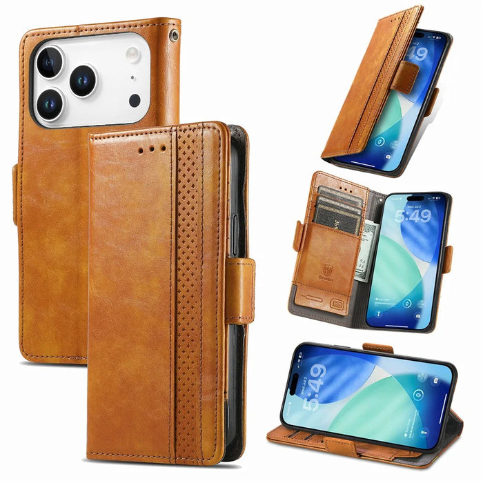 CASENEO For iPhone 18 Pro Max / 17 Pro Max Phone Cases PU Leather Cover Stand with RFID Blocking Wallet - Khaki - 7