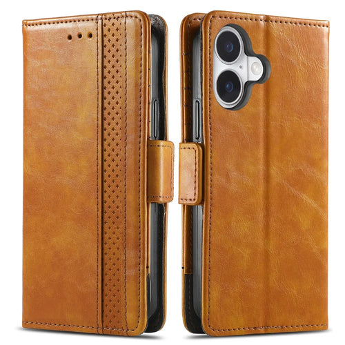 CASENEO For iPhone 17 Phone Cases PU Leather Cover Stand with RFID Blocking Wallet - Khaki - 1