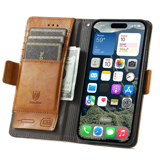 CASENEO For iPhone 17 Phone Cases PU Leather Cover Stand with RFID Blocking Wallet - Khaki - 2