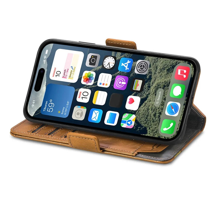 CASENEO For iPhone 17 Phone Cases PU Leather Cover Stand with RFID Blocking Wallet - Khaki - 3