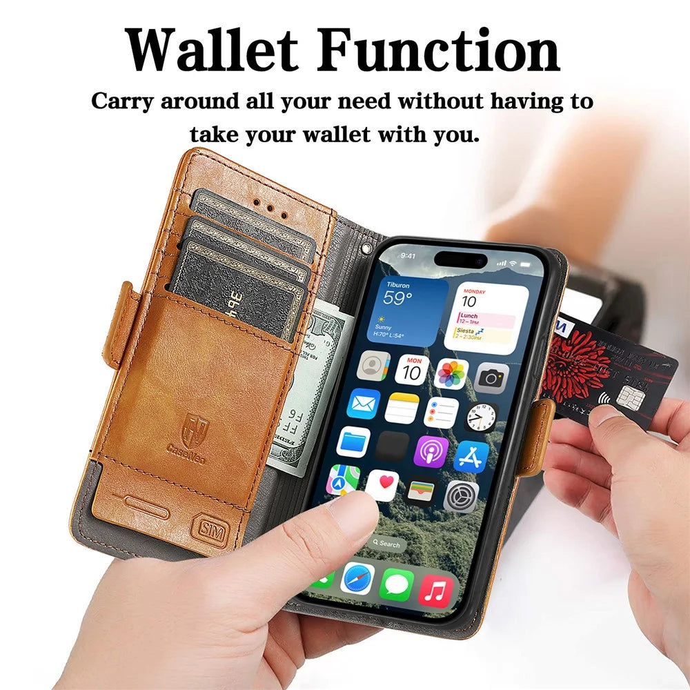 CASENEO For iPhone 17 Phone Cases PU Leather Cover Stand with RFID Blocking Wallet - Khaki - 4