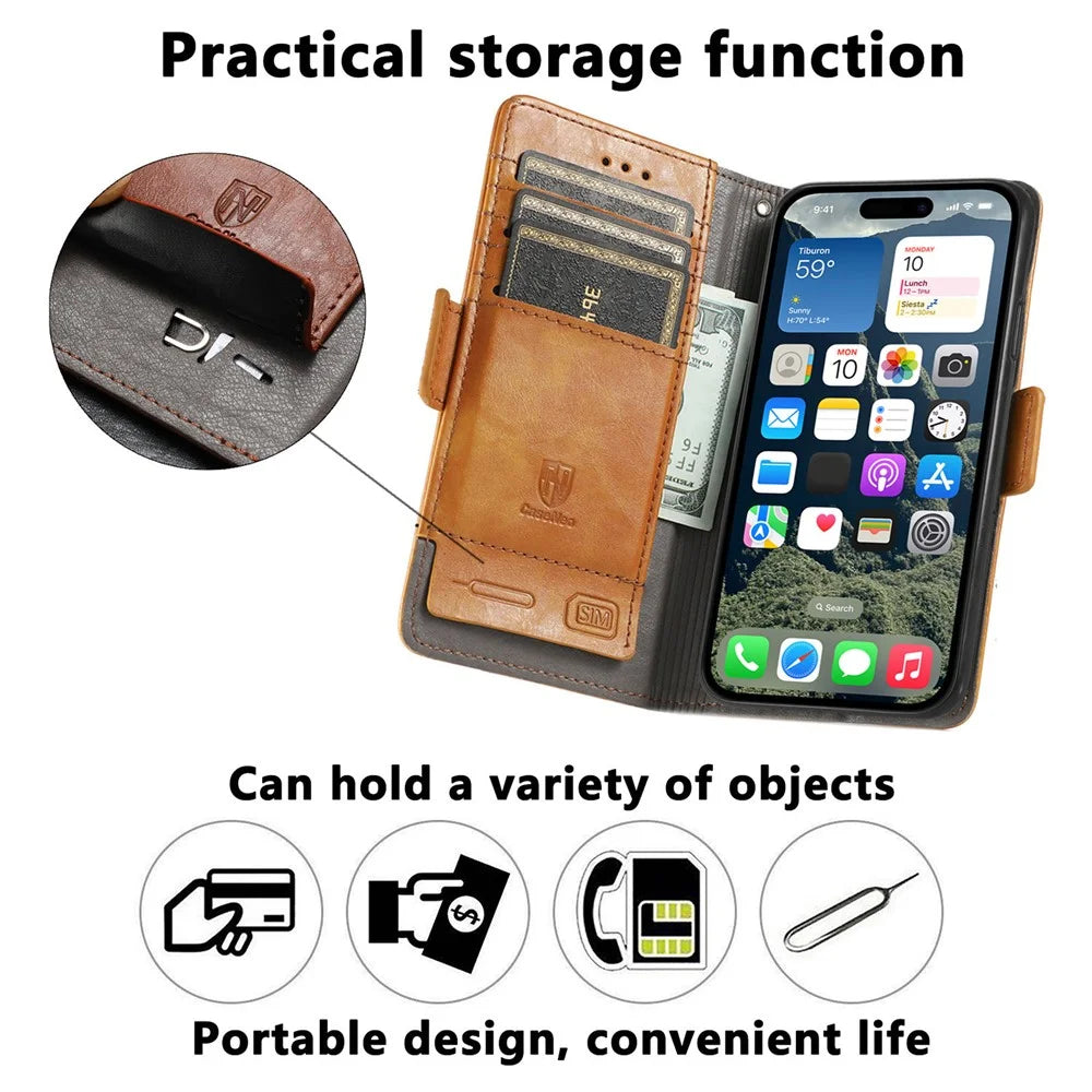 CASENEO For iPhone 17 Phone Cases PU Leather Cover Stand with RFID Blocking Wallet - Khaki - 5