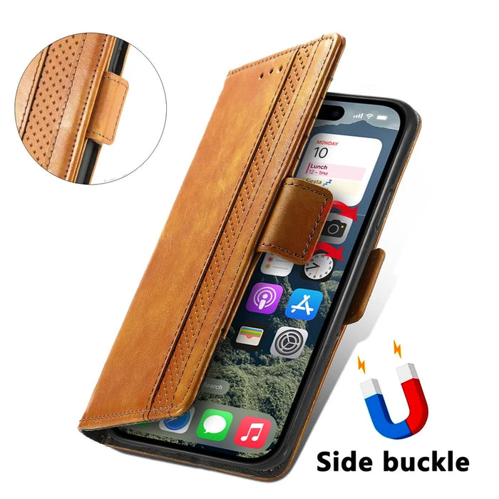 CASENEO For iPhone 17 Phone Cases PU Leather Cover Stand with RFID Blocking Wallet - Khaki - 6