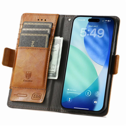 CASENEO For iPhone Air Phone Cases PU Leather Cover Stand with RFID Blocking Wallet - Khaki - 2