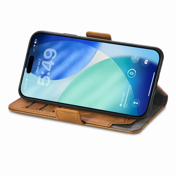 CASENEO For iPhone Air Phone Cases PU Leather Cover Stand with RFID Blocking Wallet - Khaki - 3