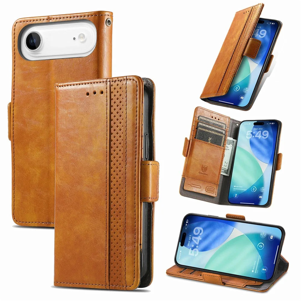 CASENEO For iPhone Air Phone Cases PU Leather Cover Stand with RFID Blocking Wallet - Khaki - 7