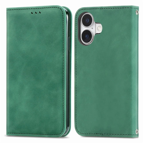For iPhone 17 Leather Case with Card Holder Magnetic Absorption Phone Cover - Green - 1