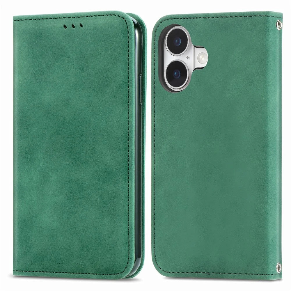For iPhone 17 Leather Case with Card Holder Magnetic Absorption Phone Cover - Green - 1