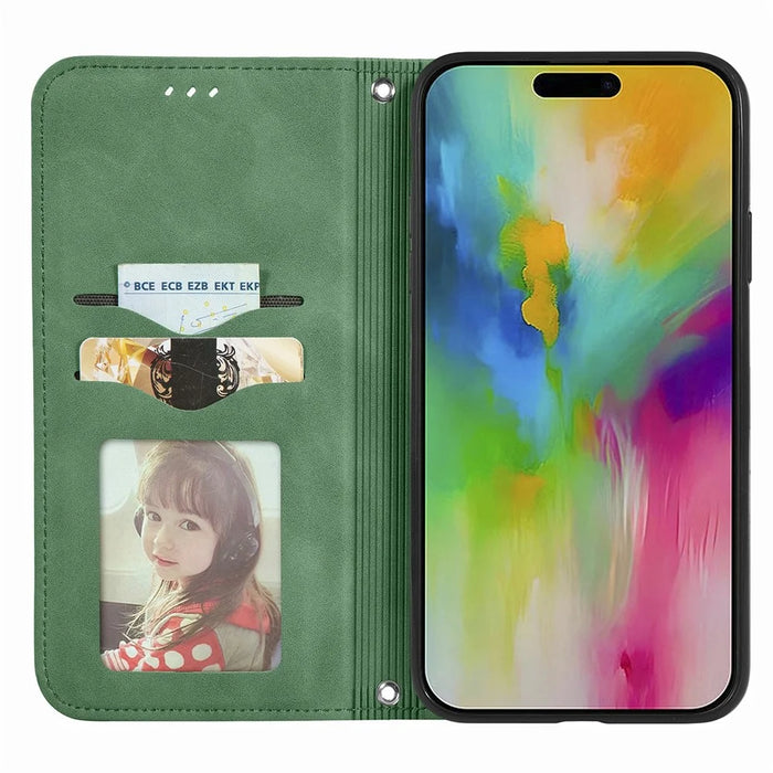 For iPhone 17 Leather Case with Card Holder Magnetic Absorption Phone Cover - Green - 2