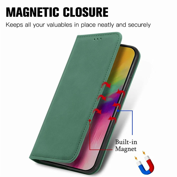 For iPhone 17 Leather Case with Card Holder Magnetic Absorption Phone Cover - Green - 4