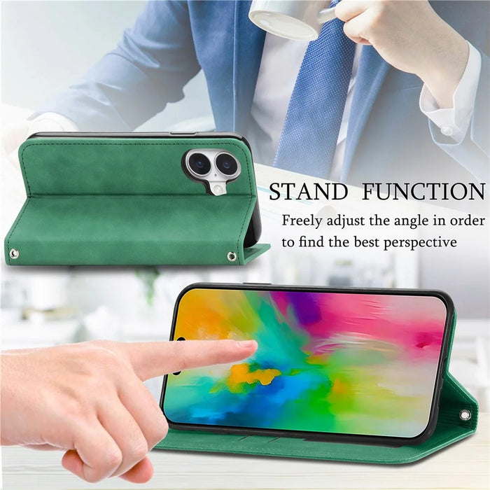 For iPhone 17 Leather Case with Card Holder Magnetic Absorption Phone Cover - Green - 5