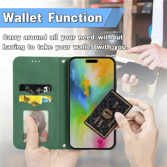 For iPhone 17 Leather Case with Card Holder Magnetic Absorption Phone Cover - Green - 6
